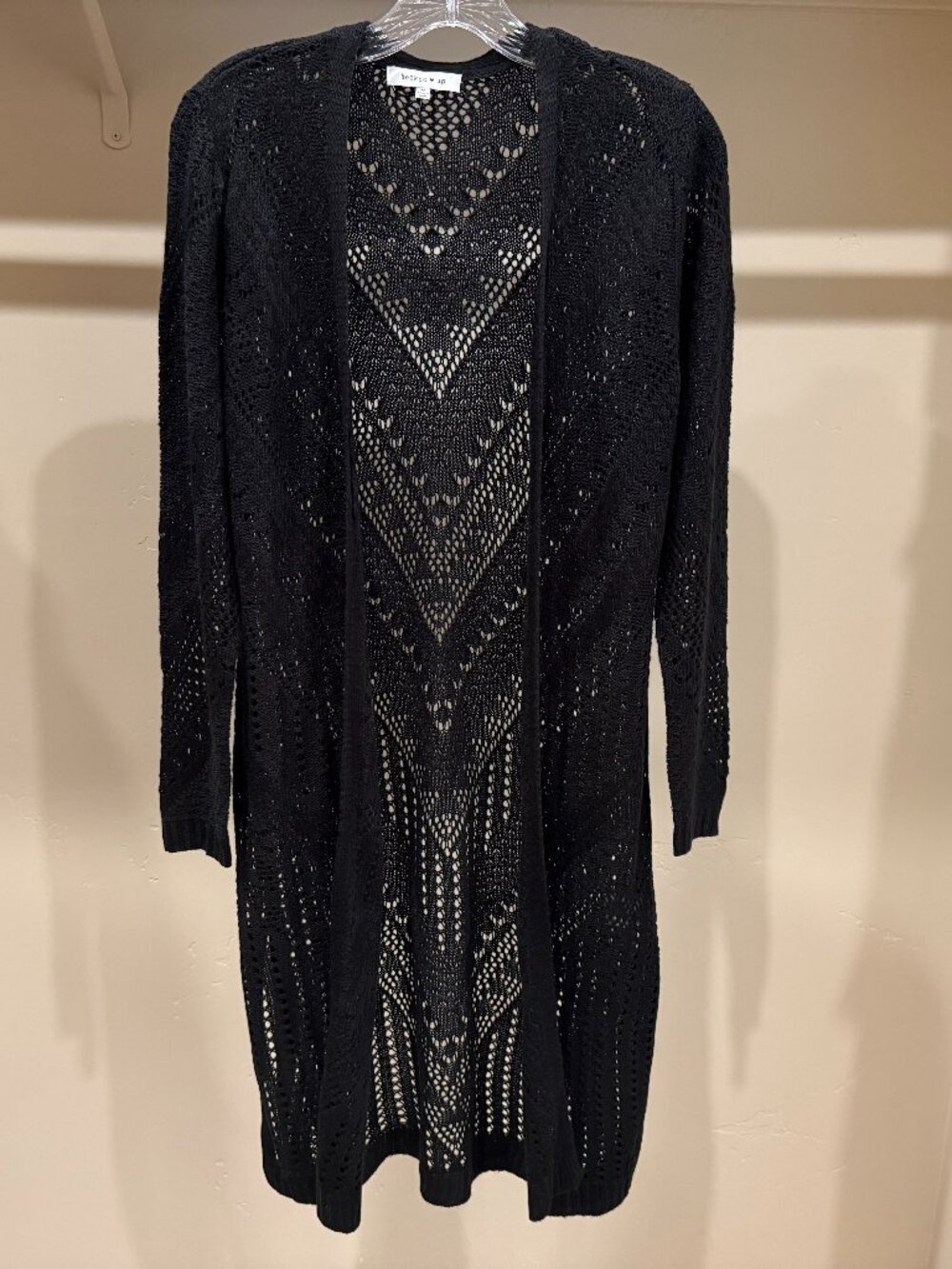 Hooked Up Black Crochet Long Sleeve Cardigan Size Medium NWOT